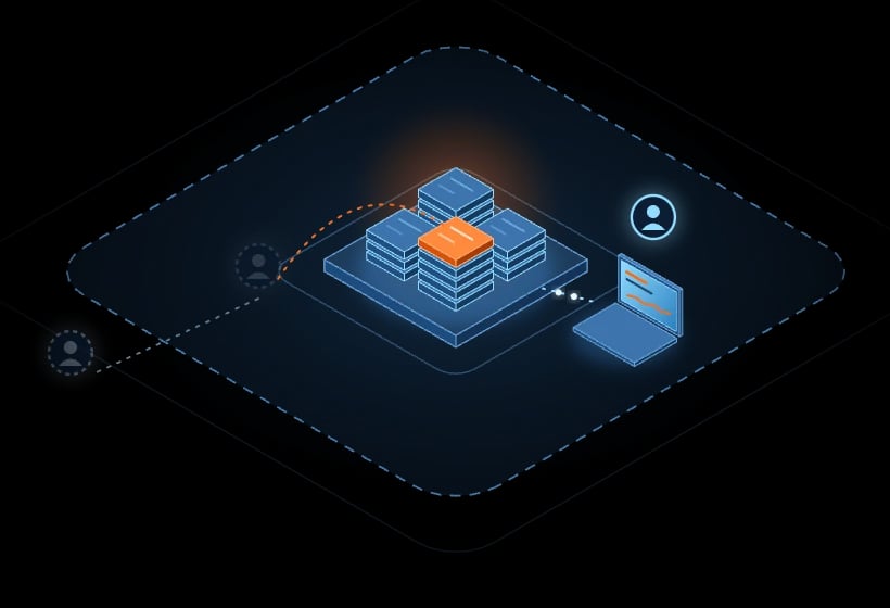 Isometric illustration: a library of cards inside the company perimeter; an expert leaves, their method stays as a card, and a new engineer works with the same cards