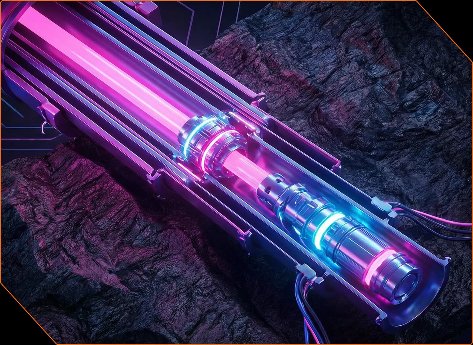 Futuristic technology conduit with an energy flow
